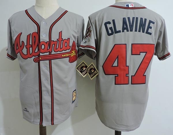 Men's Throwback Atlanta Braves #47 Tom Glavine Grey Jersey