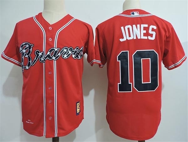 Men's Throwback Atlanta Braves #10 Chipper Jones Red Jersey