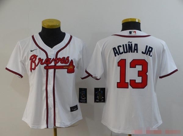 Women Atlanta Braves #13 Ronald Acuna Jr. White 2020 Nike Cool Base Jersey