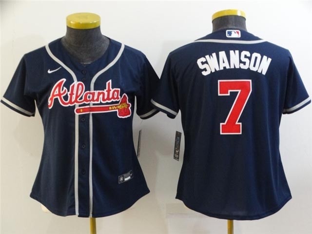 Women's Atlanta Braves #7 Dansby Swanson Navy Cool Base Jersey