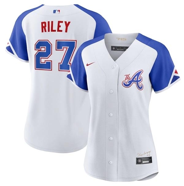 Women's Atlanta Braves #27 Austin Riley White 2023 City Connect Stitched Baseball Jersey(Run Small)