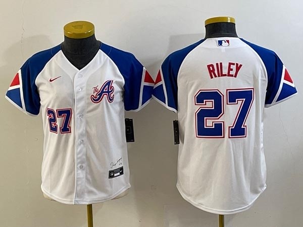 Women's Atlanta Braves #27 Austin Riley White 2023 City Connect With front Number Stitched Jersey(Run Small)