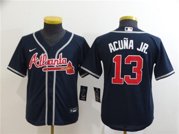 Youth Atlanta Braves #13 Ronald Acuna Jr. Navy 2020 Nike Cool Base Jersey