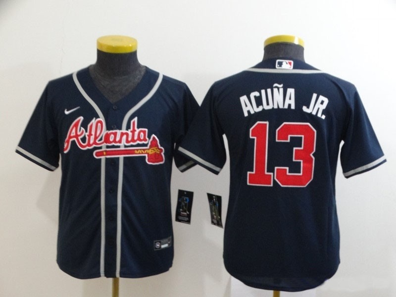 Youth Atlanta Braves #13 Ronald Acuna Jr. Navy Nike Jersey