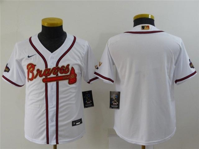 Youth Atlanta Braves Blank White 2022 Gold Program Cool Base Team Jersey