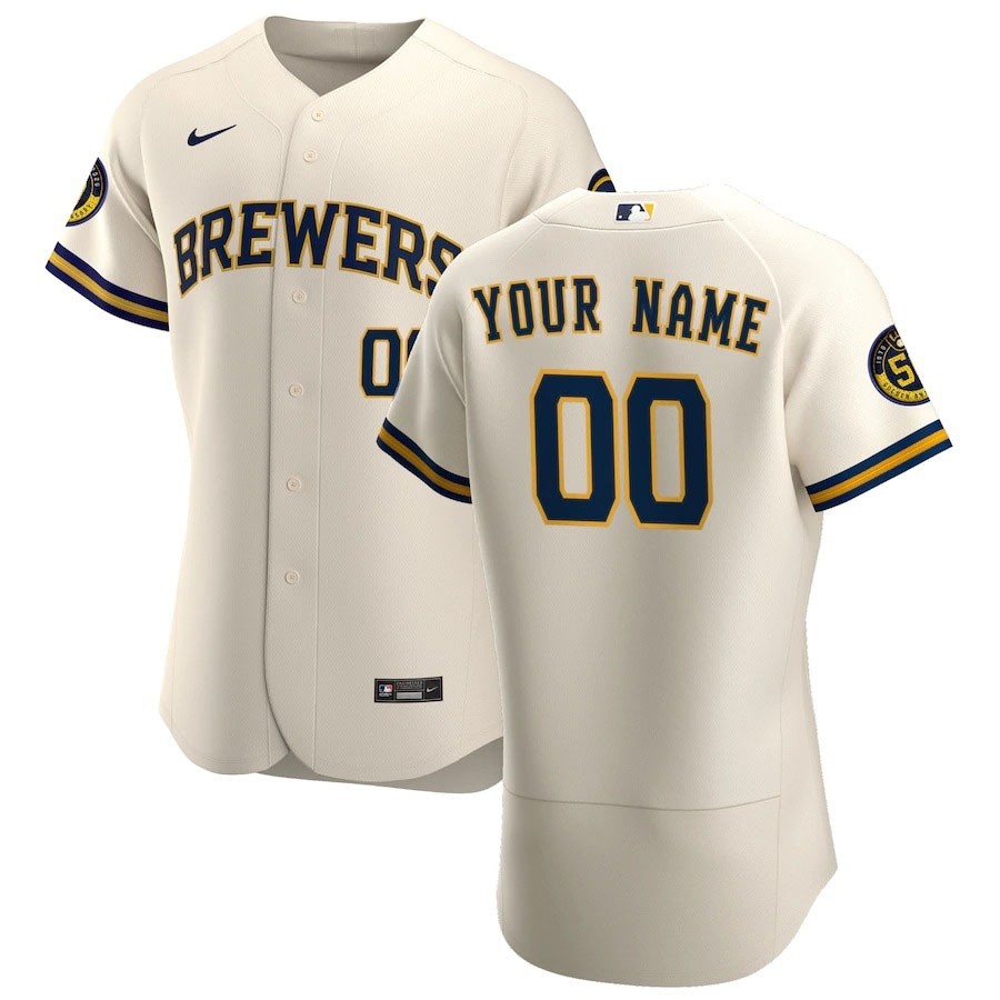 Men's Milwaukee Brewers Custom Nike Cream Home 2020 Authentic Flexbase MLB Jersey(Name and number remark in comment column)