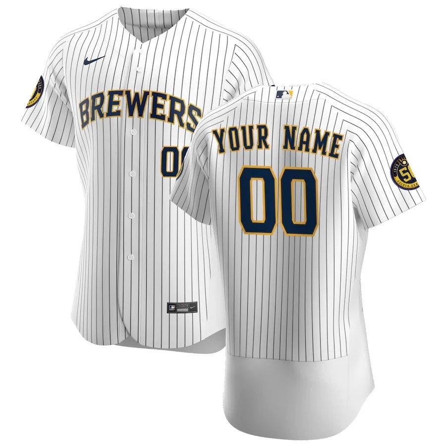 Men's Milwaukee Brewers Custom Nike White Home 2020 Authentic Flexbase MLB Jersey(Name and number remark in comment column)