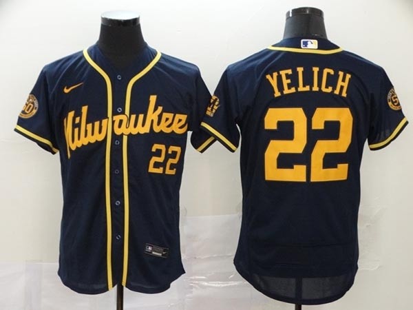 MLB Milwaukee Brewers #22 Christian Yelich Navy 2020 Nike Flexbase Jersey