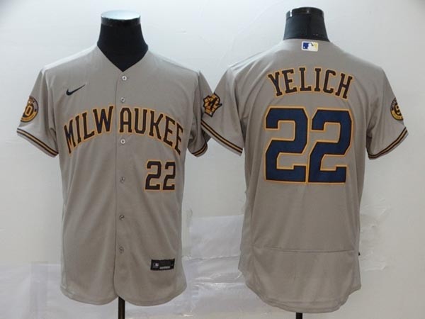 MLB Milwaukee Brewers #22 Christian Yelich Grey 2020 Nike Flexbase Jersey