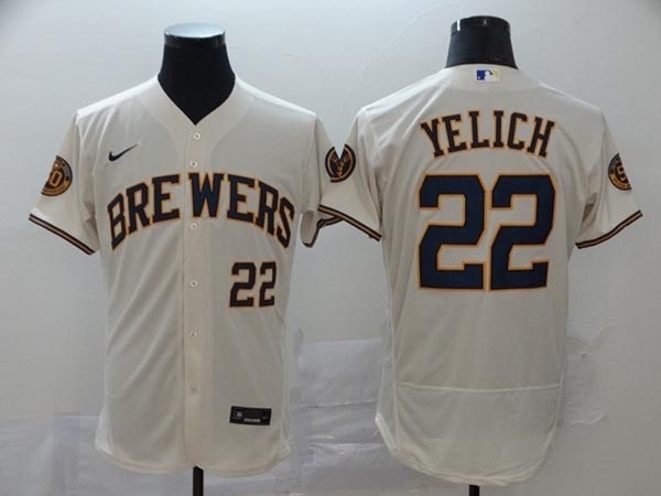 MLB Milwaukee Brewers #22 Christian Yelich Cream 2020 Nike Flexbase Jersey