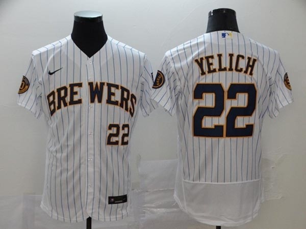 MLB Milwaukee Brewers #22 Christian Yelich White Stripe 2020 Nike Flexbase Jersey