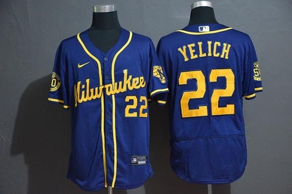 MLB Milwaukee Brewers #22 Christian Yelich Royal Blue 2020 Nike Flexbase Jersey