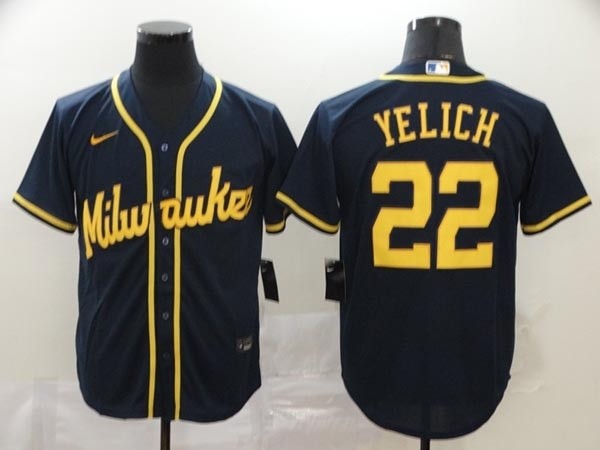 MLB Milwaukee Brewers #22 Christian Yelich Navy 2020 Nike Cool Base Jersey