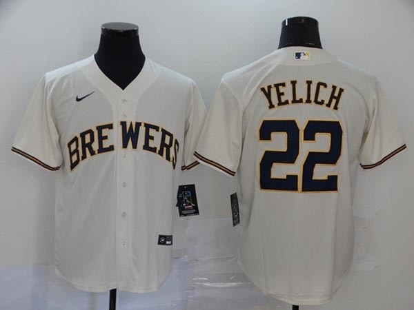 MLB Milwaukee Brewers #22 Christian Yelich Cream 2020 Nike Cool Base Jersey