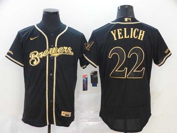 MLB Milwaukee Brewers #22 Christian Yelich Black Gold Nike 2020 Flexbase Jersey