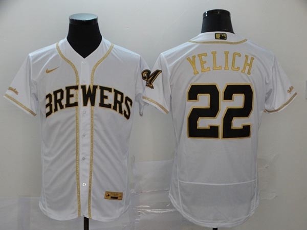 MLB Milwaukee Brewers #22 Christian Yelich White Gold Nike 2020 Flexbase Jersey