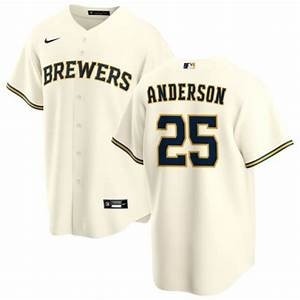 Men's Milwaukee Brewers #25 Brett Anderson Nike Cream Home 2020 Coolbase Jersey