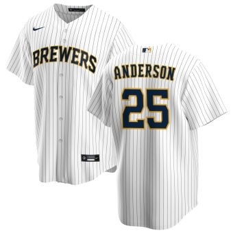 Men's Milwaukee Brewers #25 Josh Hader#25 Brett Anderson Nike White Home 2020 Coolbase Jersey