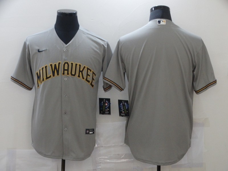 Men's Milwaukee Brewers Blank Grey Nike Cool base Jersey