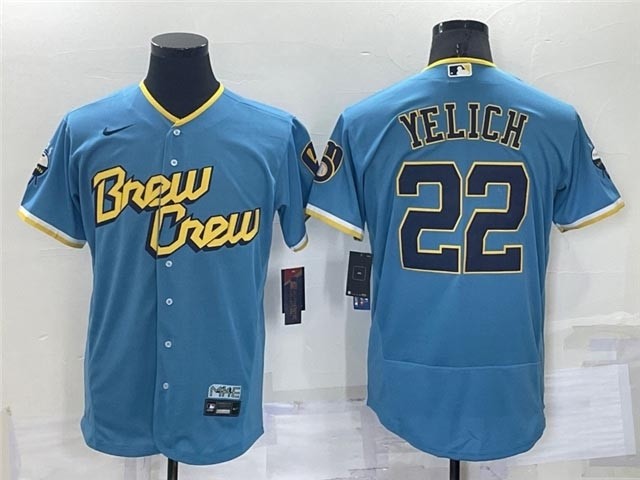 Milwaukee Brewers #22 Christian Yelich Powder Blue 2022 City Connect Flex Base Jersey