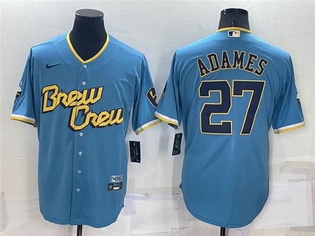 Milwaukee Brewers #27 Willy Adames Powder Blue 2022 City Connect Cool Base Jersey