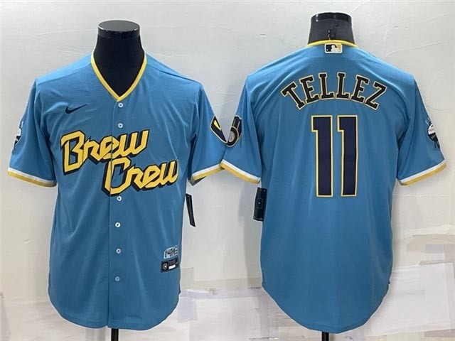 Men's Milwaukee Brewers #11 Rowdy Tellez Powder Blue 2022 City Connect Cool Base Jersey