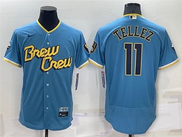 Men's Milwaukee Brewers #11 Rowdy Tellez Powder Blue 2022 City Connect Flex Base Jersey