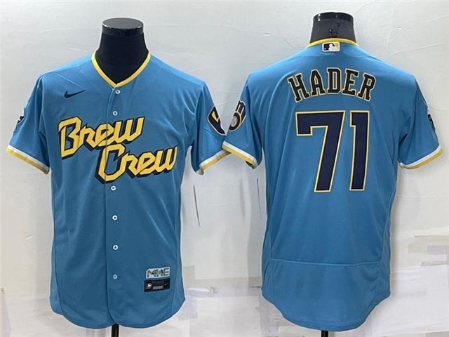 Men's Milwaukee Brewers #71 Josh Hader Powder Blue 2022 City Connect Flex Base Jersey