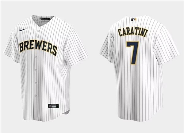 Men's Milwaukee Brewers #7 Victor Caratini White Cool Base Stitched Jersey