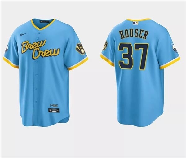 Men's Milwaukee Brewers #37 Adrian Houser Powder Blue City Connect Cool Base Stitched Jersey