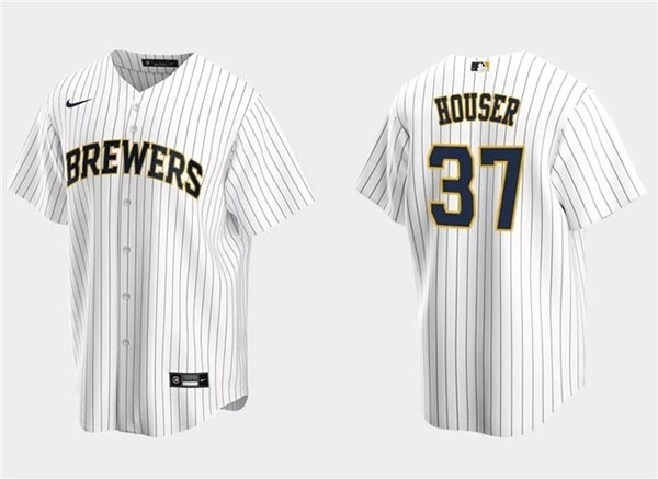 Men's Milwaukee Brewers #37 Adrian Houser White Cool Base Stitched Jersey