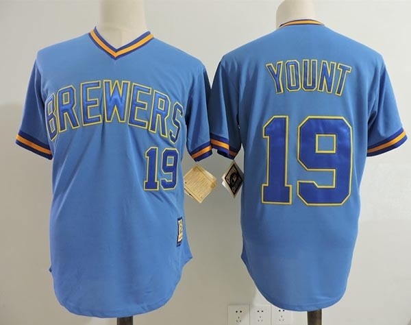 Men's Throwback Milwaukee Brewers #19 Robin Yount Blue Cooperstown Collection MLB Jersey