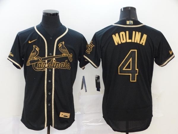 MLB St.Louis Cardinals #4 Yadier Molina Black Gold Nike Flexbase Jersey