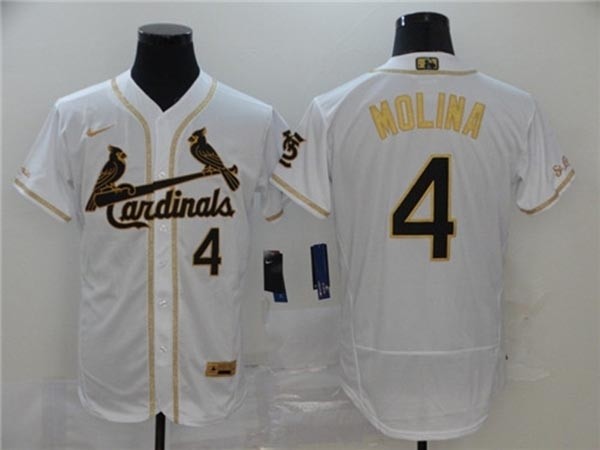 MLB St.Louis Cardinals #4 Yadier Molina White Gold Nike Flexbase Jersey