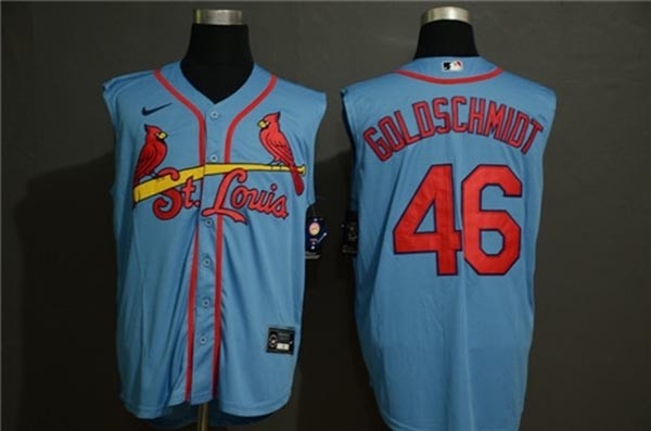 MLB St.Louis Cardinals #46 Paul Goldschmidt Light Blue Nike Cool Base Sleeveless Jersey