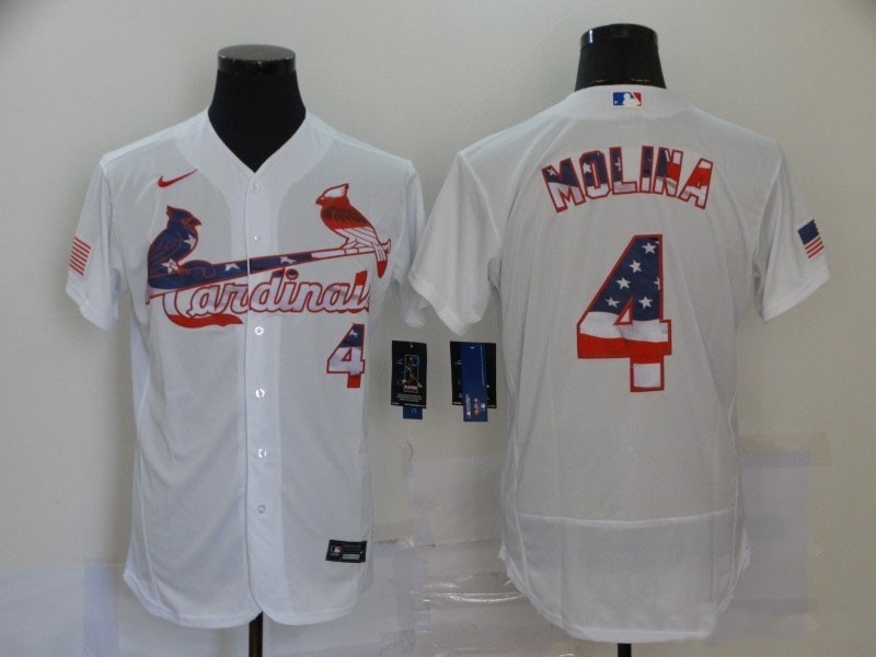 MLB St.Louis Cardinals #4 Yadier Molina White 2020 Nike USA Flag Fashion Jersey