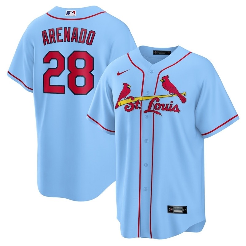 Cardinals #28 Nolan Arenado Light Blue Nike Cool Base Jersey