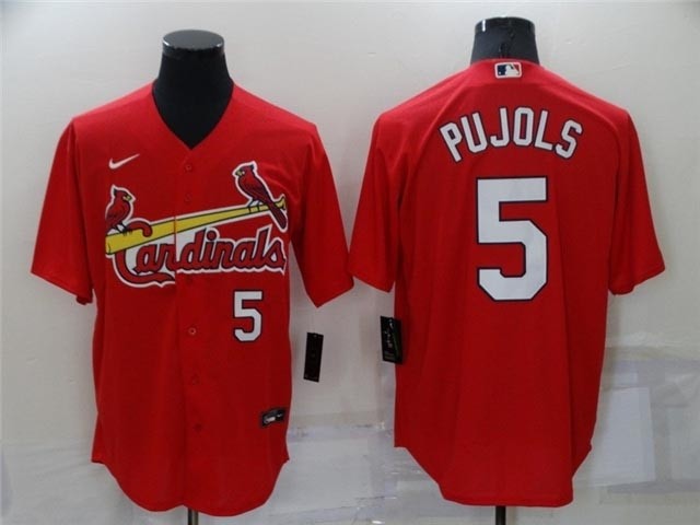 St. Louis Cardinals #5 Albert Pujols Red Cool Base Jersey with front Number