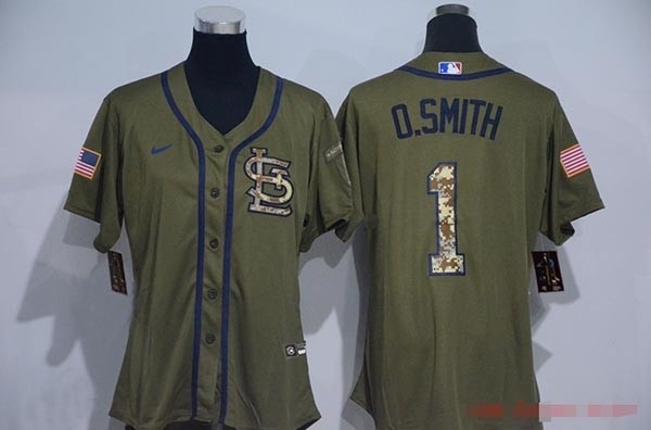 Women St.Louis Cardinals #1 Ozzie Smith Olive 2020 Nike Cool Base Jersey