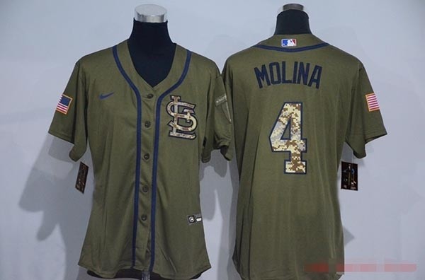 Women St.Louis Cardinals #4 Yadier Molina Olive 2020 Nike Cool Base Jersey