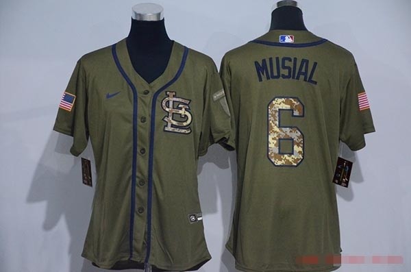 Women St.Louis Cardinals #6 Stan Musial Olive 2020 Nike Cool Base Jersey