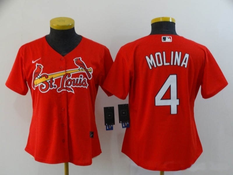 Women St.Louis Cardinals #4 Yadier Molina Red 2020 Nike Cool Base Jersey