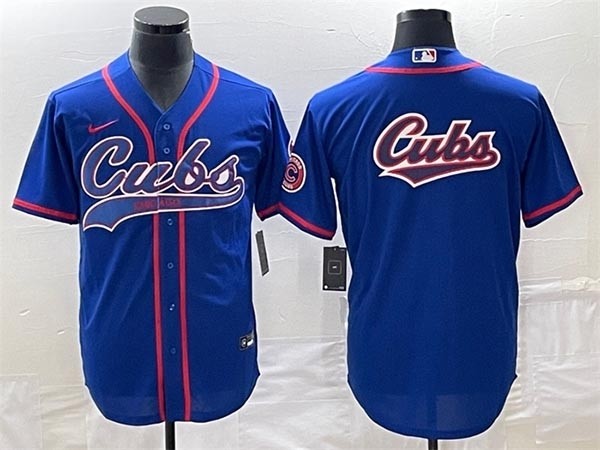 Men's Chicago Cubs Royal Team Big Logo Cool Base Stitched Jersey