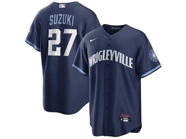 Men's Chicago Cubs #27 Seiya Suzuki Navy City Connect Jersey