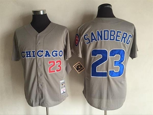 Men's Chicago Cubs #23 Ryne Sandberg 1990 Throwback Gray Jersey