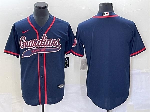 Men's Cleveland Guardians Blank Navy Cool Base Stitched Jersey