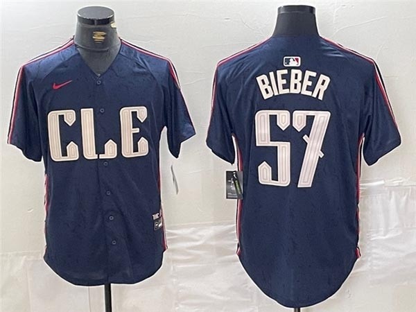 Men's Cleveland Guardians #57 Shane Bieber Navy 2024 City Connect Limited Jersey