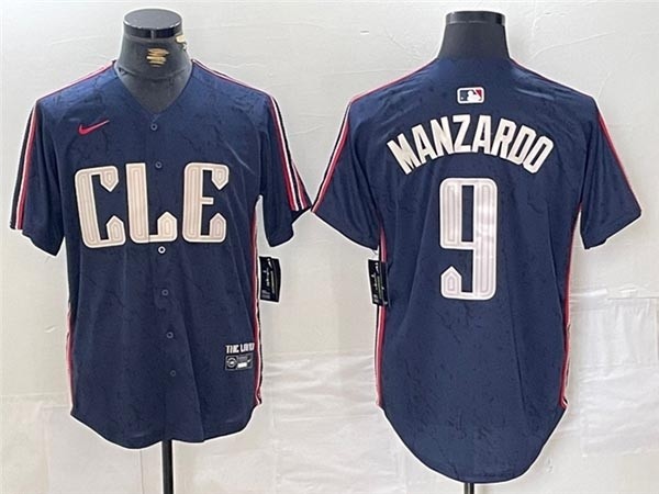 Men's Cleveland Guardians #9 Kyle Manzardo Navy 2024 City Connect Limited Jersey