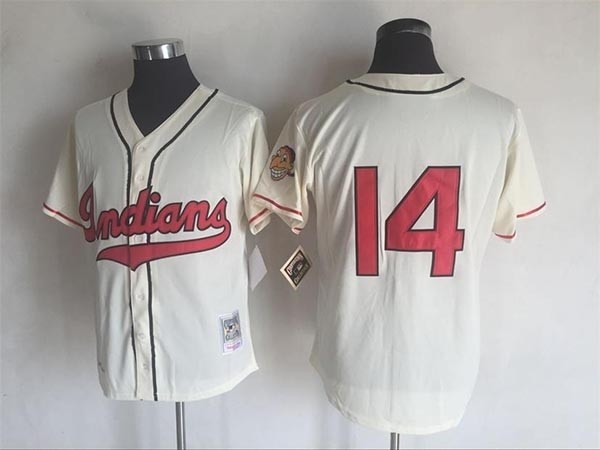 Men's Cleveland Indians #14 Larry Doby 1948 Throwback Cream Jersey