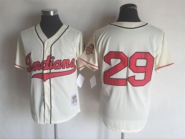 Men's Cleveland Indians #29 Satchel Paige 1948 Throwback Cream Jersey